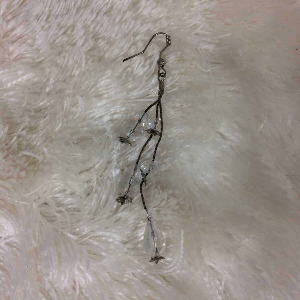 Clear Crystal & Silver Drop Dangling Hook Earrings - Picture 6 of 7